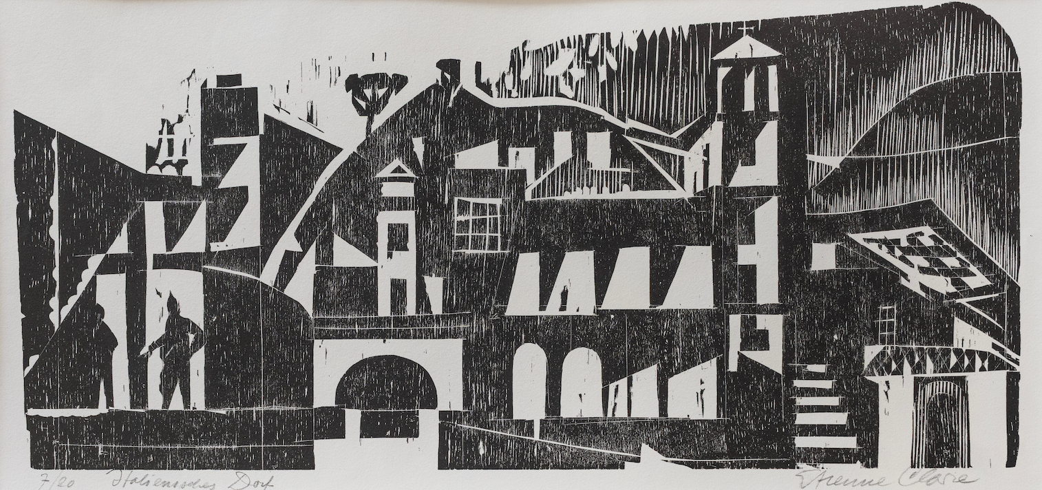 Clare Etienne, Italienisches Dorf  schwarz/weiss, 1053