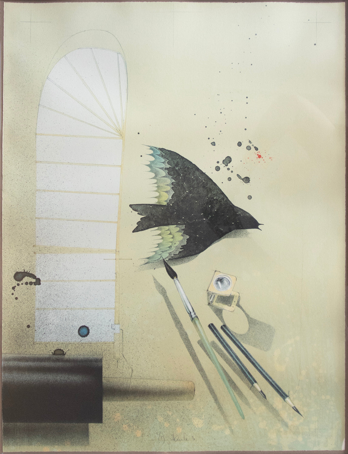 Hanke Ernst, Bild mit Voge und Pinsel, 1990, 1222