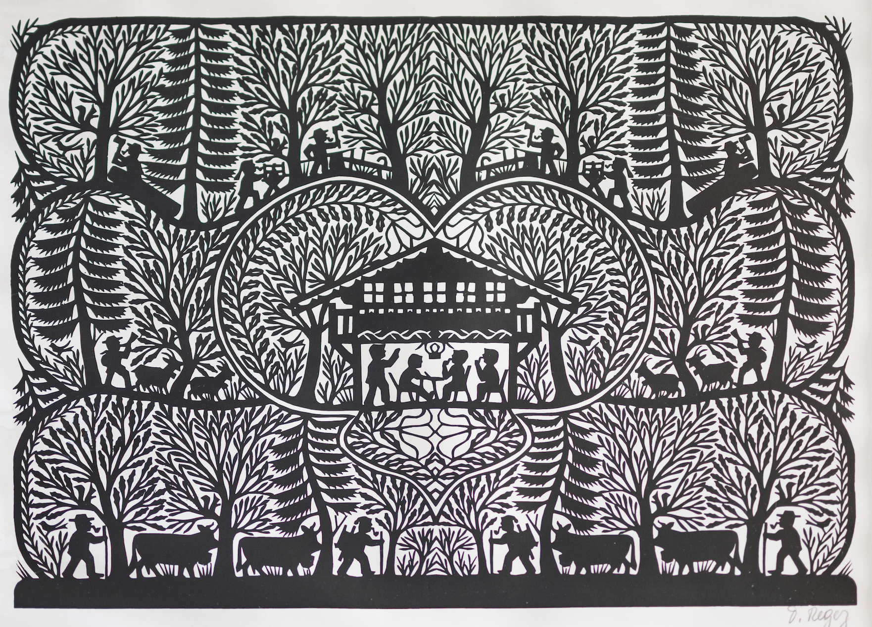 Regez David, Scherenschnitt Holzfäller, 1172