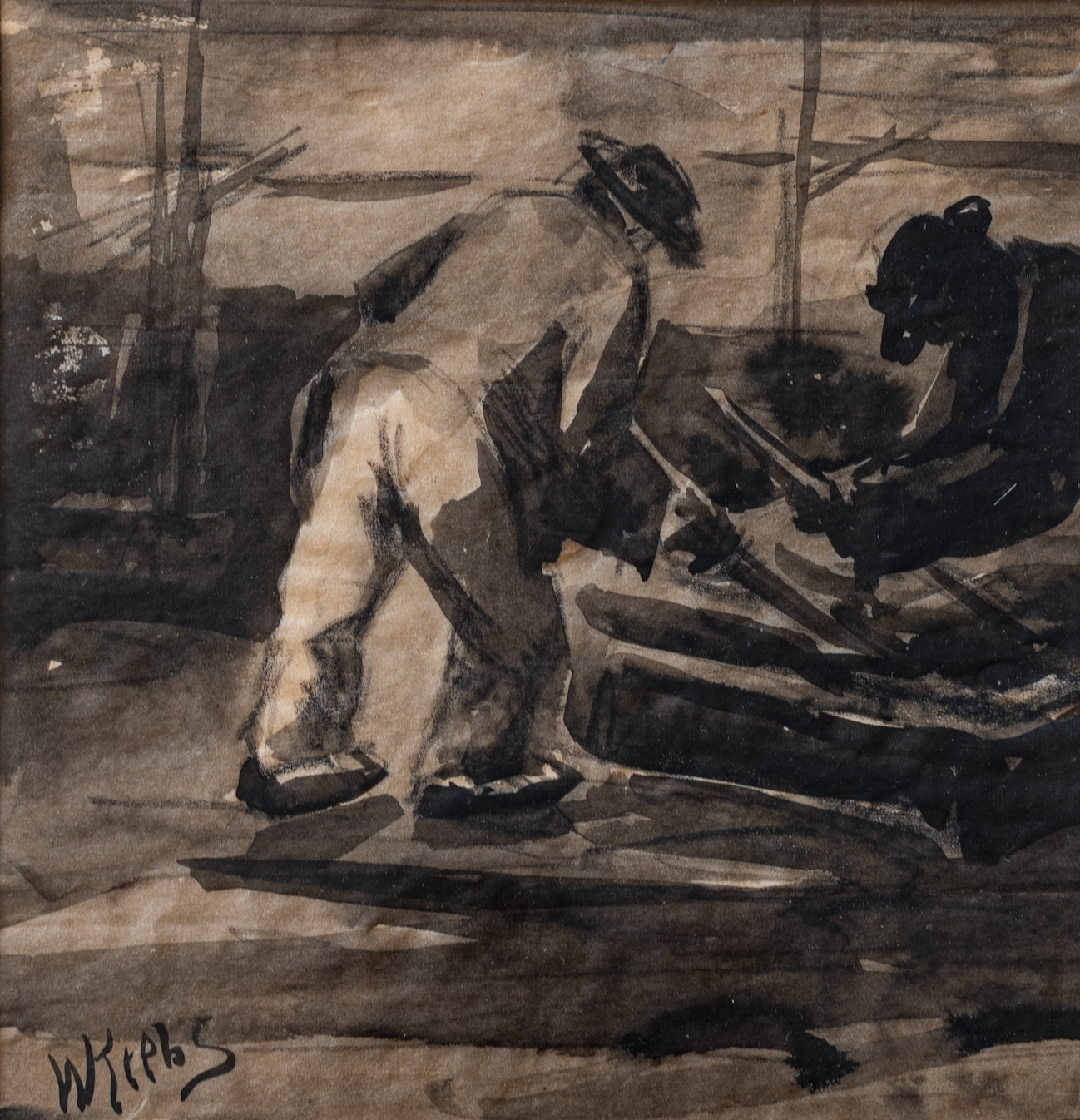 Krebs Walter, Bauern/Arbeiter bei der Holzbearbeitung, 1123