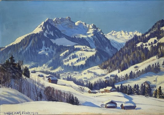 Fink Waldemar, «Wintermorgen bei Gstaad, Staldenfluh», (bereits verkauft)